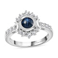 Blue Star Sapphire (DF), White Zircon Ring in Rhodium Over Sterling Silver (Size 10.0) 2.20 ctw - Sticky add to cart bar