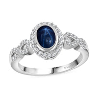 Blue Star Sapphire (DF), White Zircon Ring in Rhodium Over Sterling Silver (Size 10.0) 1.85 ctw