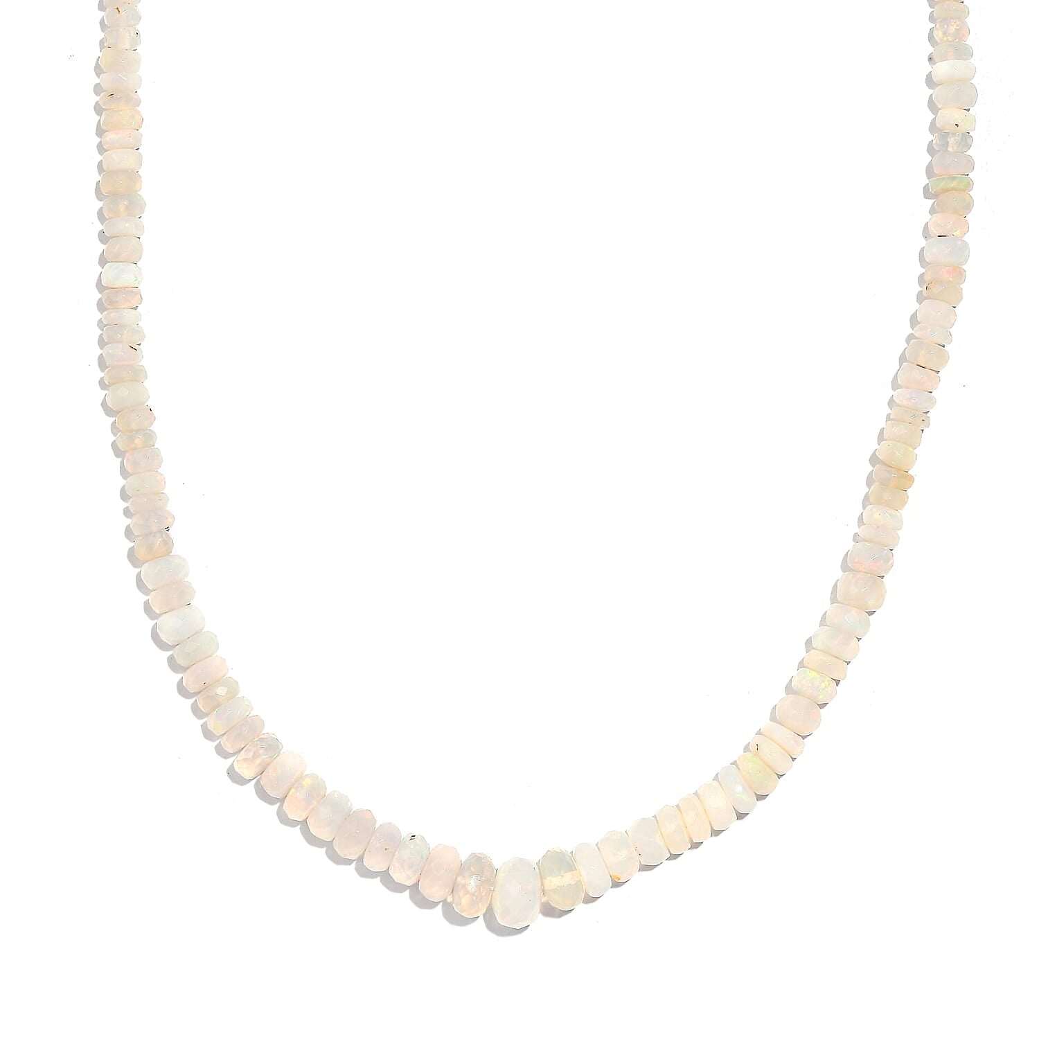 Ethiopian Welo Opal Beaded 28.00 ctw Necklace 18 Inches in Platinum Over Sterling Silver