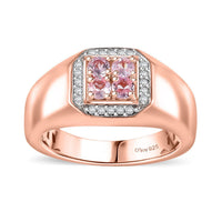 Narsipatnam Pink Spinel, White Zircon Men's Ring in 18K Vermeil RG Over Sterling Silver (Size 10.0) 0.75 Carat Total Weight
