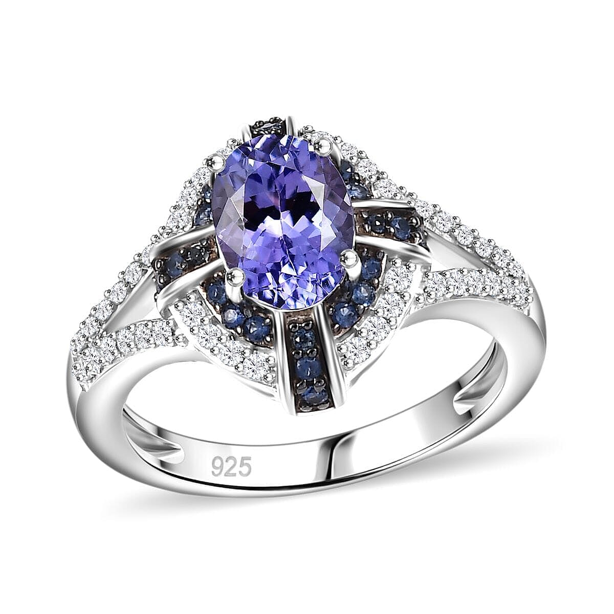 Tanzanite and Multi Gemstone 1.90 ctw Ring in Rhodium Over Sterling Silver (Size 10.0)