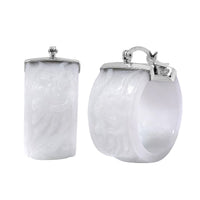 TLV White Jade Carved Dragon Hoop Earrings in Rhodium Over Sterling Silver 70.00 ctw