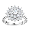 Moissanite (Rnd 8mm) Flower Ring in Rhodium Over Sterling Silver (Size 10.0) 1.20 ctw - Sticky add to cart bar