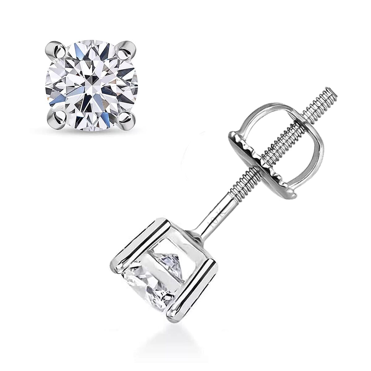 10K White Gold Luxuriant Lab Grown Diamond (E-F, VS) Solitaire Stud Earrings (Del. in 10-15 Days) 0.50 ctw