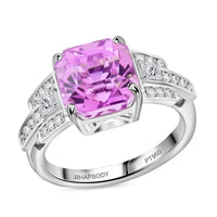 Certified & Appraised Rhapsody AAAA Asscher Cut Patroke Kunzite and E-F VS Diamond 6.15 ctw Ring in 950 Platinum (Size 8.0) 8.16 Grams