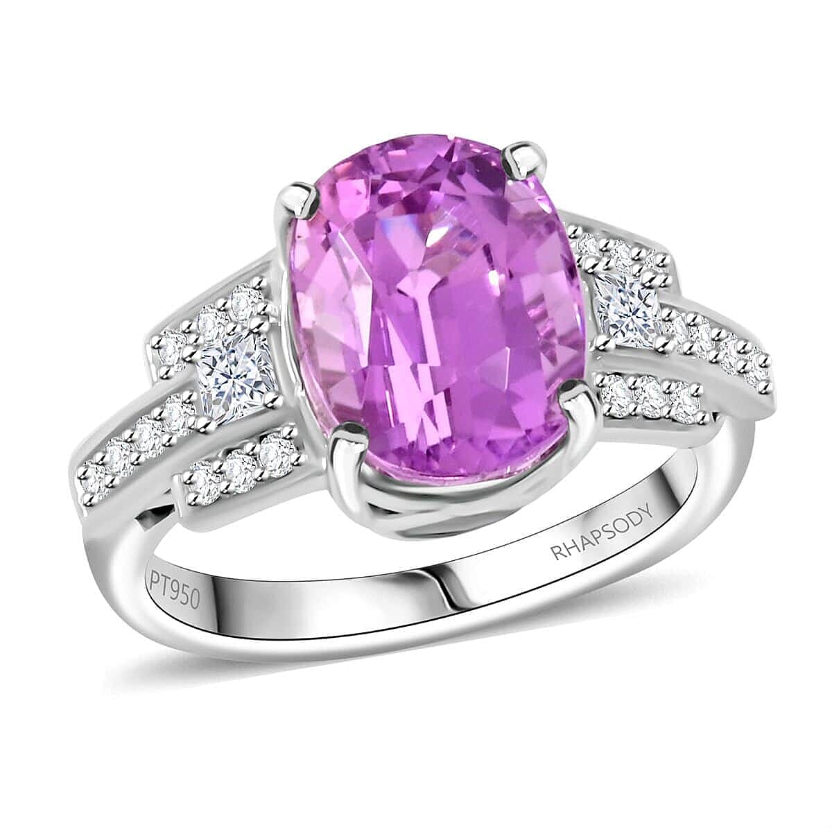Certified & Appraised Rhapsody AAAA Patroke Kunzite and E-F VS Diamond 6.15 ctw Ring in 950 Platinum (Size 7.0) 8.25 Grams