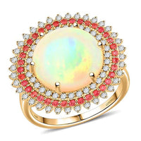 Certified & Appraised Luxoro AAA Ethiopian Welo Opal, Padparadscha Sapphire and G-H I2 Diamond 6.25 ctw Ring in 14K Yellow Gold (Size 10.0) 6.54 Grams