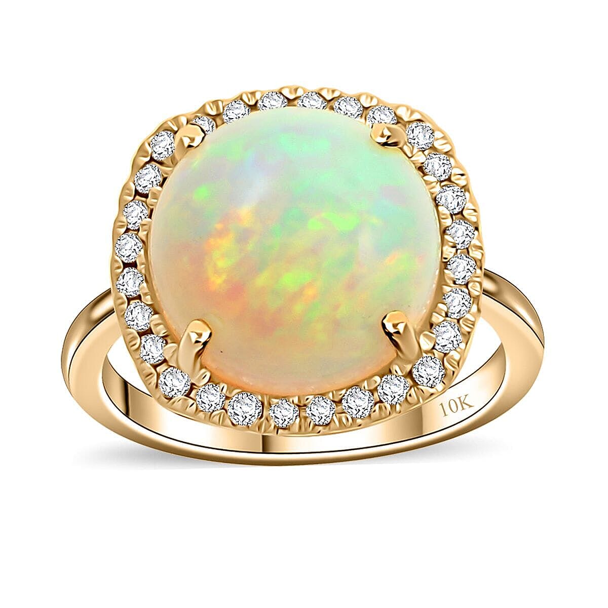 Certified & Appraised Luxoro AAA Ethiopian Welo Opal and G-H I2 Diamond 4.85 ctw Ring in 10K Yellow Gold (Size 10.0) 4 Grams