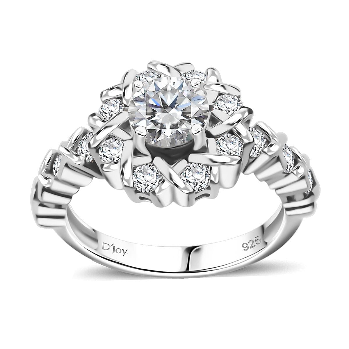 Moissanite Ring in Rhodium Over Sterling Silver (Size 10.0) 1.90 ctw