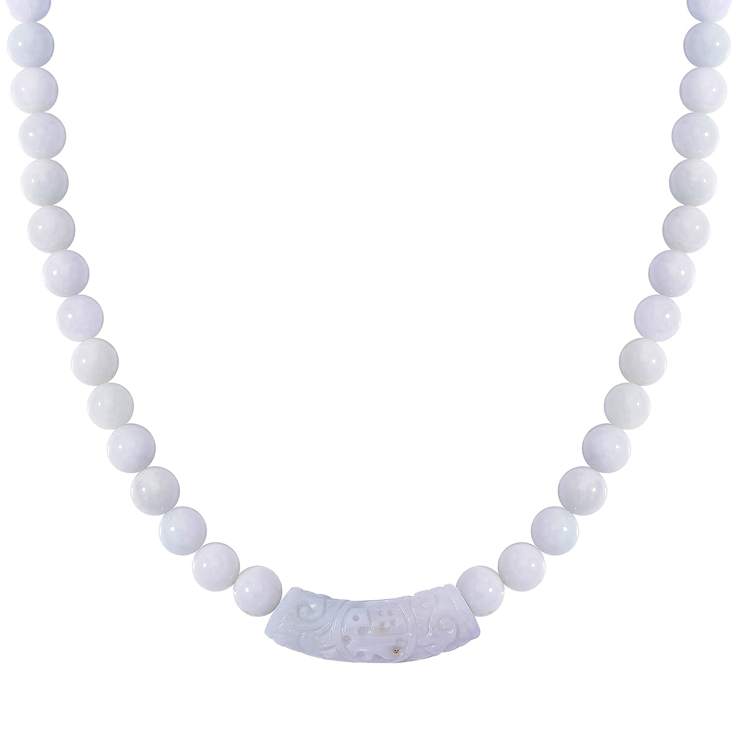 Natural Jade 400.00 ctw Beaded Necklace with Carved Bar in Rhodium Over Sterling Silver 20 Inches