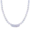 Natural Jade 400.00 ctw Beaded Necklace with Carved Bar in Rhodium Over Sterling Silver 20 Inches - Sticky add to cart bar