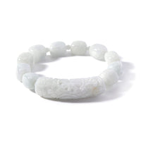 Natural Jade 200.00 ctw Beaded with Carved Bar Stretch Bracelet