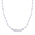 Natural Jade 400.00 ctw Barrel and Beaded Necklace with Carved Bar in Rhodium Over Sterling Silver 20 Inches - Sticky add to cart bar