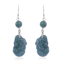 Natural Olmec Jadeite 30.00 ctw Carved Seahorse Earrings in Rhodium Over Sterling Silver