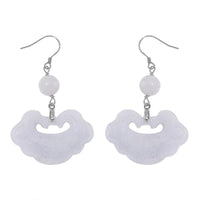 Natural Jade 50.00 ctw Cloud Carved Earrings in Rhodium Over Sterling Silver