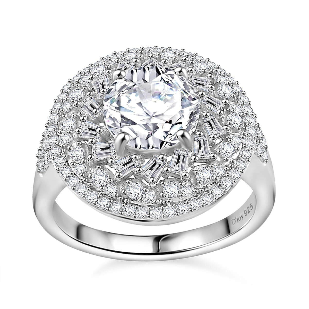 TLV Moissanite (Rnd 8mm) Ring in Rhodium Over Sterling Silver (Size 7.0) 2.50 ctw