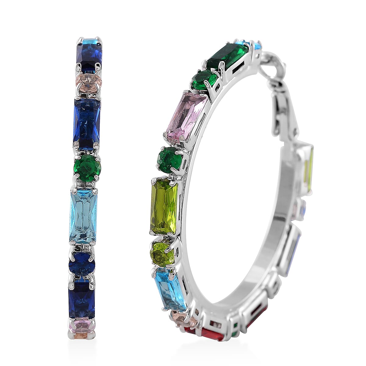 Doorbuster Simulated Multi Color Diamond Hoop Earrings in Silvertone 5.00 ctw