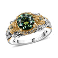 TLV Blue Moissanite (Rnd 8mm), Blue Sapphire and Moissanite Ring in 18K Vermeil YG and Rhodium Over Sterling Silver (Size 10.0) 2.20 ctw - Sticky add to cart bar