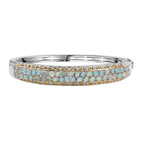 Ethiopian Welo Opal 4.20 ctw Aurora Cascade Bangle Bracelet in 18K Vermeil YG and Rhodium Over Sterling Silver (7.25 In)