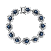 Blue Star Sapphire (DF) and White Zircon 31.40 ctw Bracelet in Rhodium Over Sterling Silver (7.25 In)