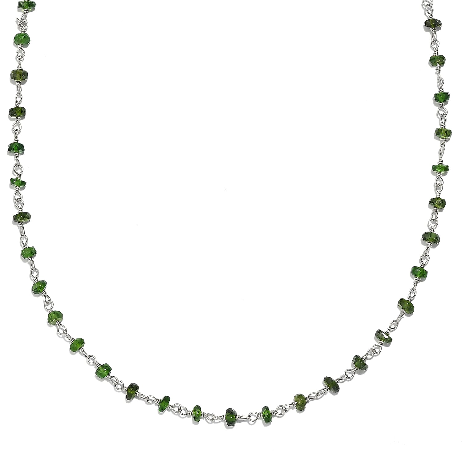 Chrome Diopside Beaded 22.00 ctw Necklace 20 Inches in Rhodium Over Sterling Silver