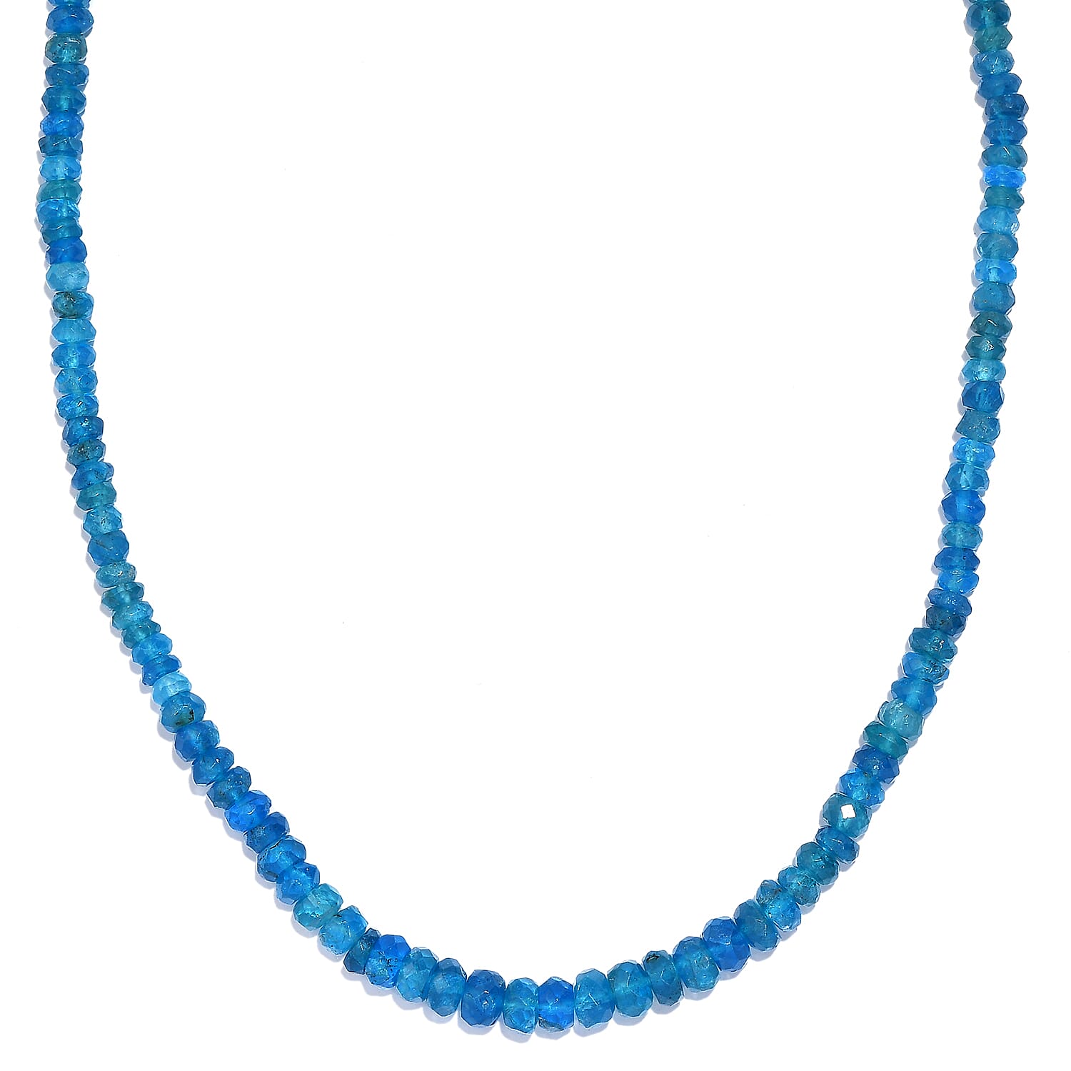 Malgache Neon Apatite Beaded 55.00 ctw Necklace 18 Inche in Rhodium Over Sterling Silver
