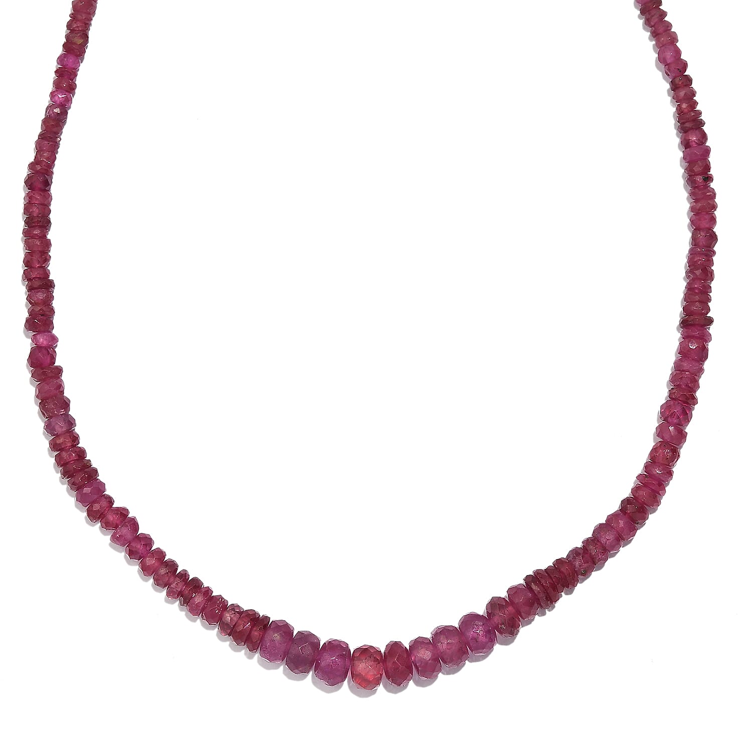 Niassa Ruby (FF) Beaded 66.00 ctw Necklace 18 Inches in Rhodium Over Sterling Silver