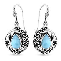 Bali Legacy Natural Green Larimar 7.50 ctw Dolphin Earrings in Sterling Silver
