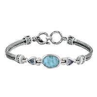 Bali Legacy Natural Green Larimar, Sky Blue Topaz Borobudur Chain Bracelet in Sterling Silver (6.50 In) 8.30 ctw