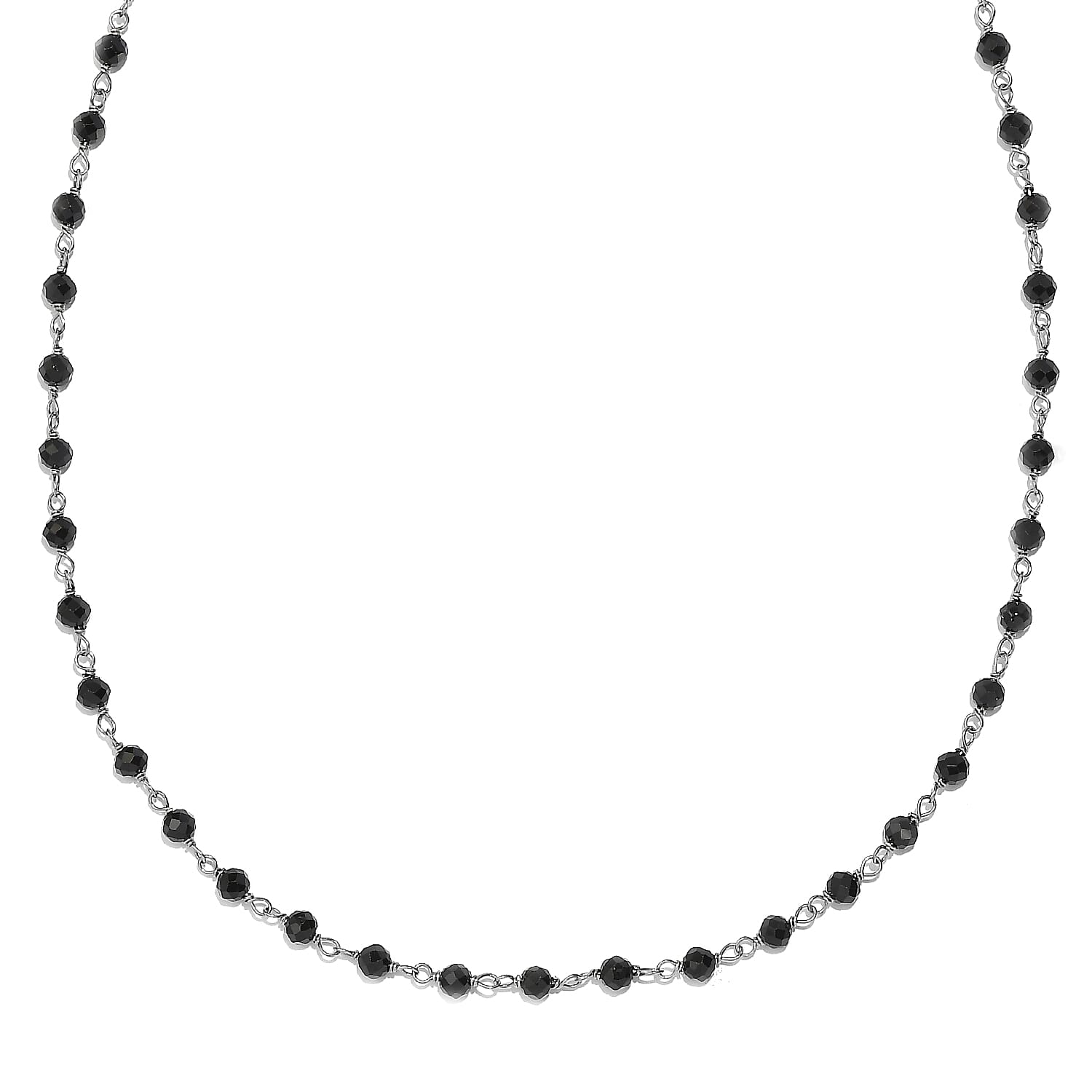 Thai Black Spinel Beaded 20.00 ctw Necklace 20 Inches in Rhodium Over Sterling Silver