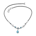 Natural Green Larimar ,  Blue Apatite ,  Mabe Pearl  Necklace (Size - 20)  Sterling Silver 11.76 ctw ,  Silver Wt. 29 g - Sticky add to cart bar