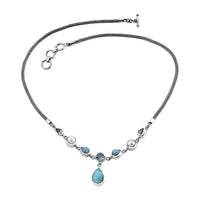 Natural Green Larimar ,  Blue Apatite ,  Mabe Pearl  Necklace (Size - 20)  Sterling Silver 11.76 ctw ,  Silver Wt. 29 g