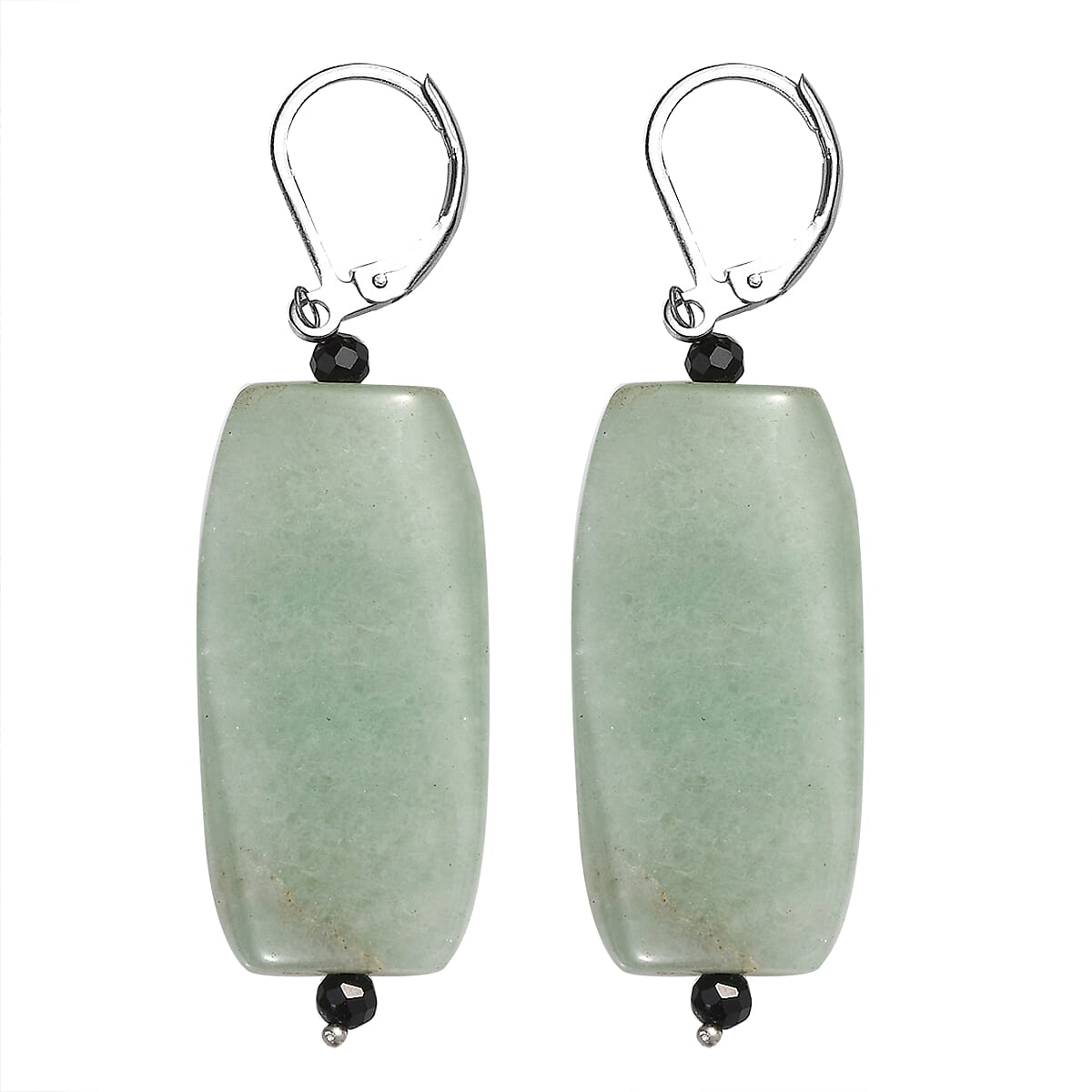 Green Aventurine and Black Spinel 61.00 ctw Necklace 18 Inches in Stainless Steel