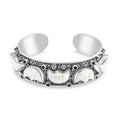 Bali Legacy Carved Bone and Blue Topaz 1.20 ctw Moon Cuff Bracelet in Sterling Silver (8.00In) - Sticky add to cart bar