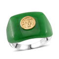 D'Joy Green Jade (D) 30.90 ctw Fu Happiness Mens Ring in Vermeil YG and Rhodium Over Sterling Silver (Size 9.0) - Sticky add to cart bar