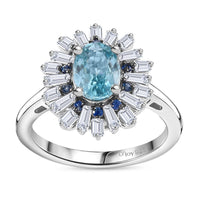 Premium Cambodian Blue Zircon and Multi Gemstone 2.65 ctw Floral Ring in Rhodium Over Sterling Silver (Size 10.0)