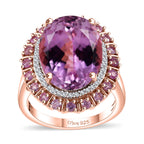Premium Martha Rocha Kunzite, Multi Gemstone Ring in 18K Vermeil RG Over Sterling Silver (Size 6.0) 13.90 ctw