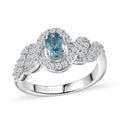 Premium Cambodian Blue Zircon, Moissanite Ring in Rhodium Over Sterling Silver (Size 10.0) 1.20 ctw - Sticky add to cart bar