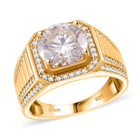 Doorbuster Moissanite (Rnd 11mm) Men's Ring in 18K Vermeil YG Over Sterling Silver (Size 10.0) 5.15 ctw