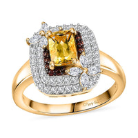 Premium Brazilian Heliodor, Brown and White Zircon 1.90 ctw Ring in 18K Vermeil Yellow Gold Over Sterling Silver (Size 10.0)