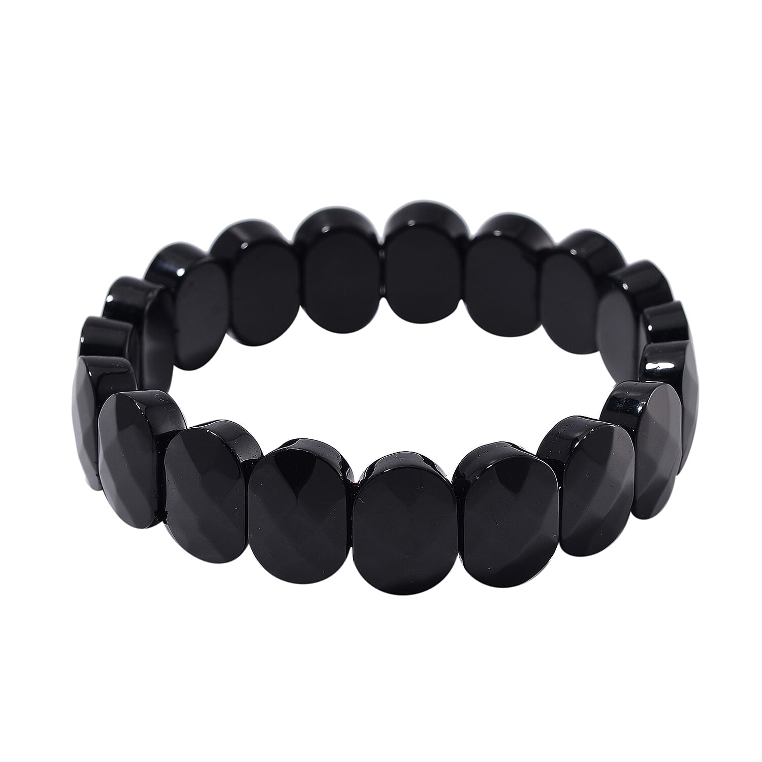 Black Obsidian 125.00 ctw Block Stretch Bracelet