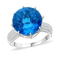 Caribbean Quartz, White Zircon Ring in Rhodium Sterling Silver (Size 10.0) 12.40 ctw - Sticky add to cart bar