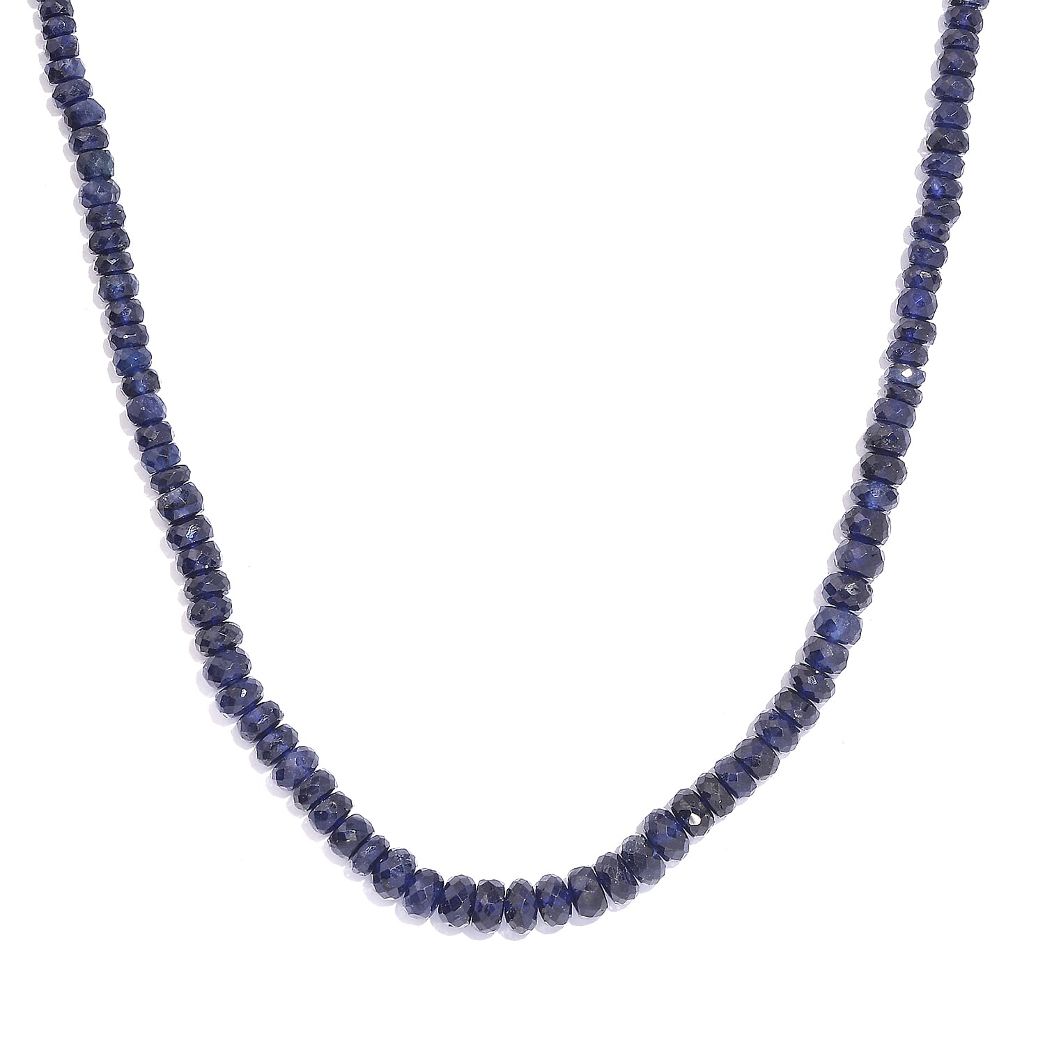 Blue Sapphire Beaded 84.00 ctw Necklace 18 Inches in Rhodium Over Sterling Silver
