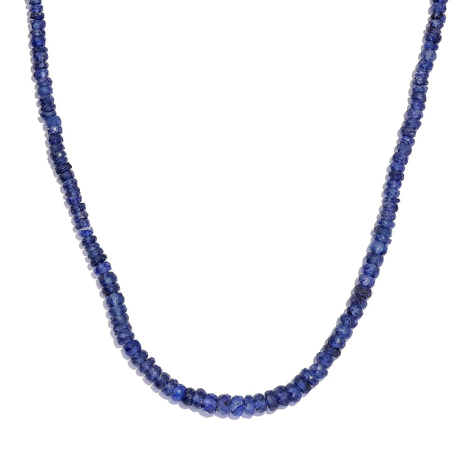 Blue Sapphire Beaded 68.00 ctw Necklace 18 Inches in Rhodium Over Sterling Silver
