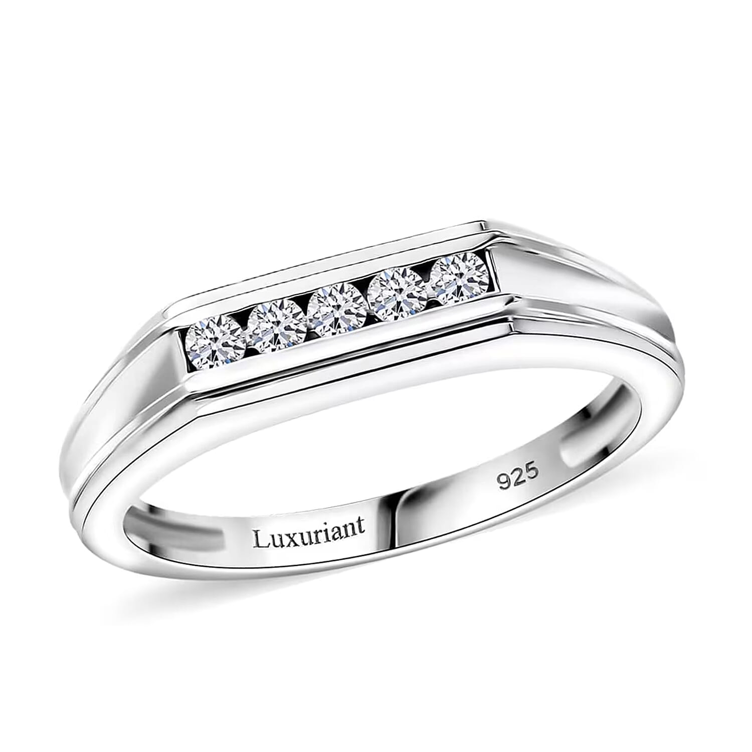 Luxuriant Lab Grown Diamond G-H SI 0.20 ctw Men's Ring in Rhodium Over Sterling Silver (Size 11.0)