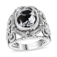 Artisan Crafted White Buffalo Ring in Black Oxidized Sterling Silver (Size 10.0) 6.00 ctw