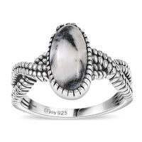 White Buffalo Solitaire Ring in Black Oxidized Sterling Silver (Size 10.0) 2.75 ctw