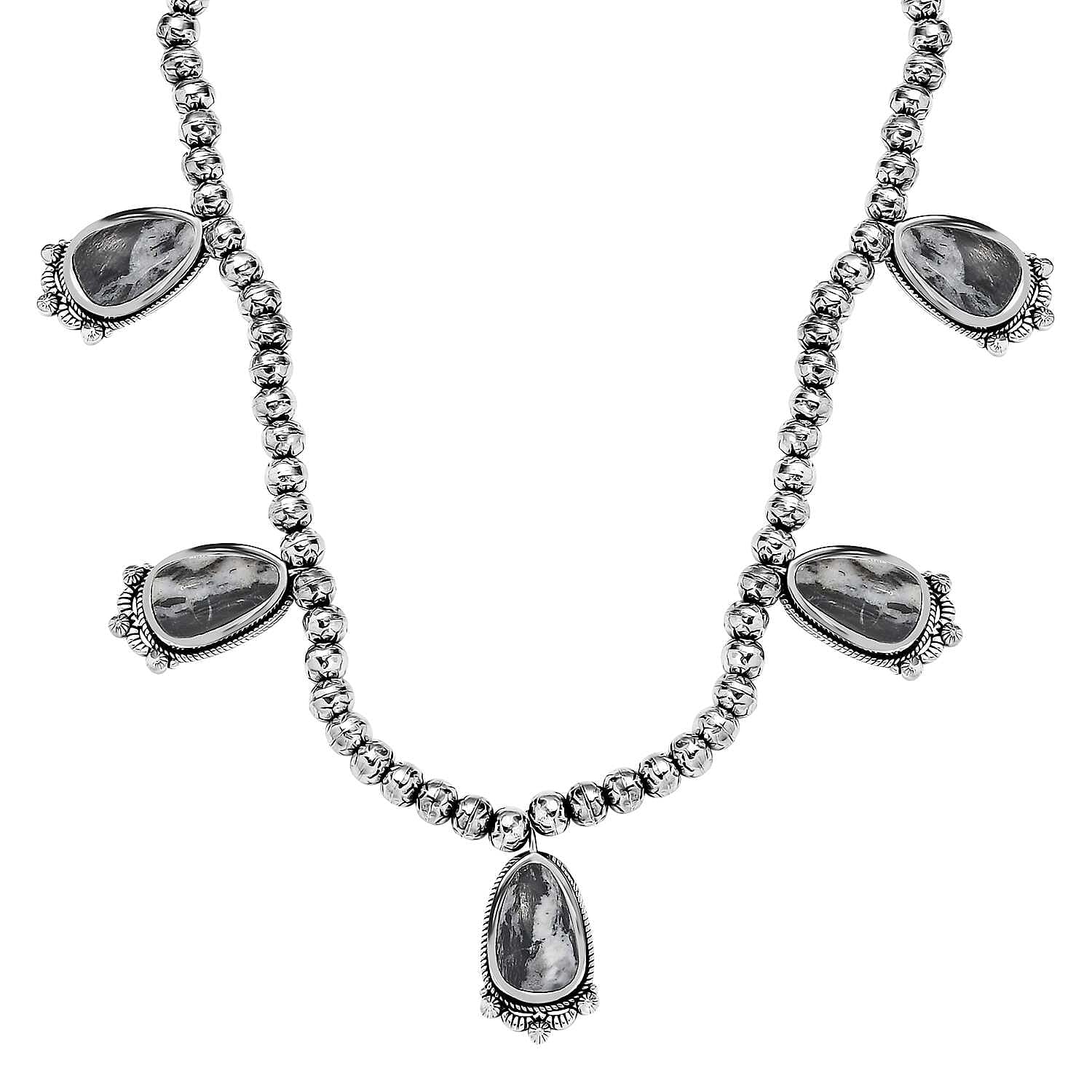 D'Joy Artisan Crafted White Buffalo 36.50 ctw Necklace in Black Oxidized Sterling Silver 18 Inches