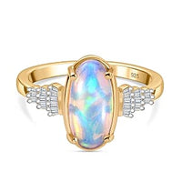 Ethiopian Welo Opal and White Diamond Ring in 18K Vermeil YG Over Sterling Silver (Size 6.5) 2.61 ctw
