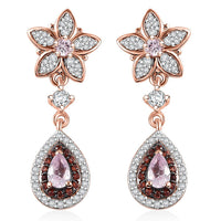 D'Joy Narsipatnam Pink Spinel, Brown and White Zircon 1.70 ctw Raindrop Blooming Earrings in 18K Vermeil Rose Gold Over Sterling Silver